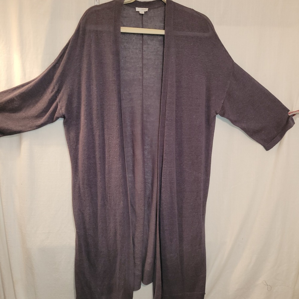 J Jill Pure Long Cardigan Sweater Medium Linen Blend Gray 3/4 Drop Sleeve